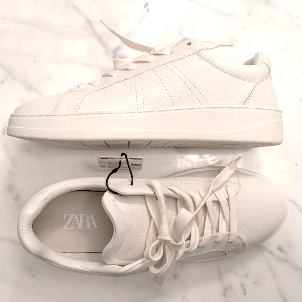 NWT Zara cream leather court shoes clean and classic design size 10